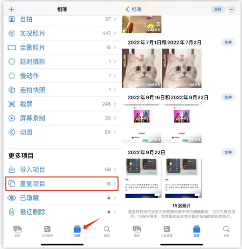 黄陂苹果手机维修分享iOS 16 中相册重复项目功能使用方法 