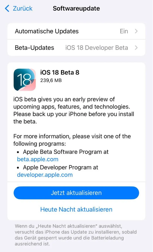 黄陂苹果手机维修分享苹果 iOS / iPadOS 18 开发者预览版 Beta 8 发布 